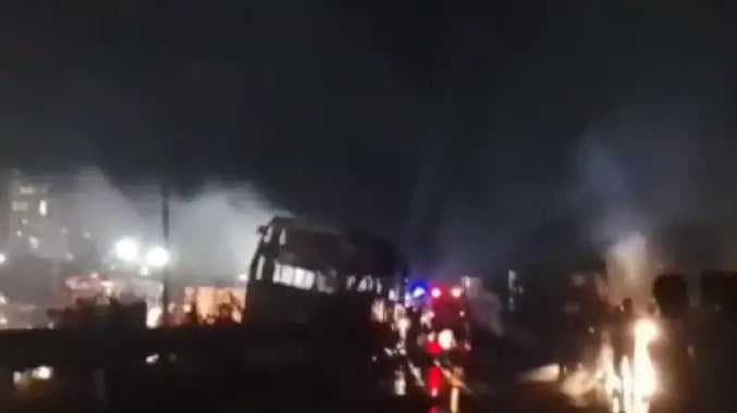 Bus and lorry fire accident