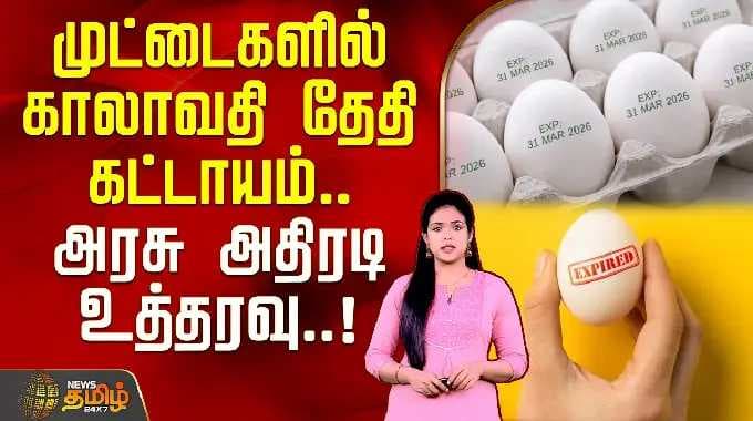 EggExpiryDate | FoodSafety | முட்டைகளில் காலாவதி தேதி கட்டாயம்.. அரசு அதிரடி உத்தரவு