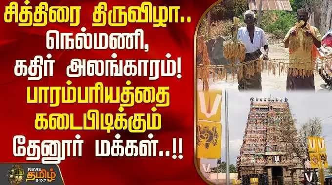 சித்திரை திருவிழா; நெல்மணி கதிர் அலங்காரம், பாரம்பரியத்தை கடைபிடிக்கும் தேனூர் மக்கள்! | Thenur |